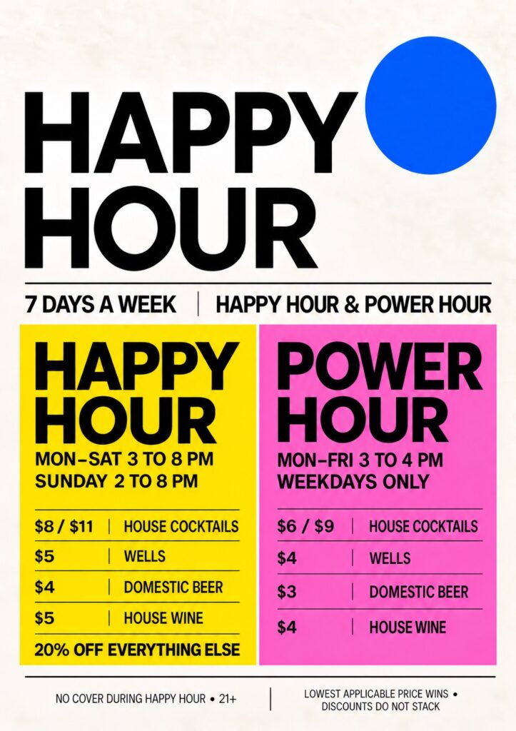 Saturday Happy Hour at Anthem Orlando: 3 to 8 PM